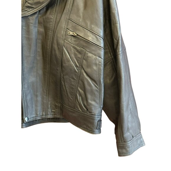 Vintage Men's Black Leather Bomber Jacket Asymmetrical Front Zipper - Picture 2 of 6